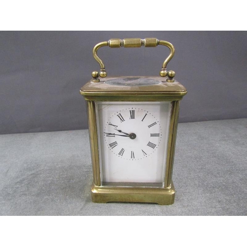 1383 - BRASS CASED CARRIAGE CLOCK, 11CM H