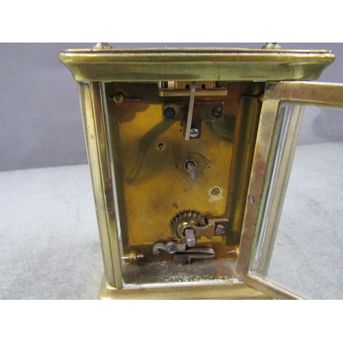 1383 - BRASS CASED CARRIAGE CLOCK, 11CM H