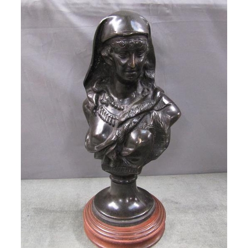 1388 - BRONZED BUST OF A CLASSICAL LADY, 39CM H