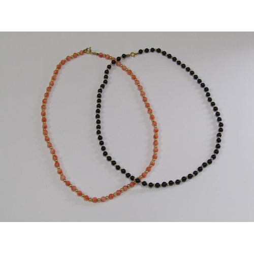 1408 - TWO 9ct GOLD STRUNG CORAL NECKLACES