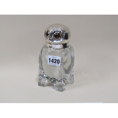 1420 - CONTINENTAL SILVER MOUNTED OWL INKWELL