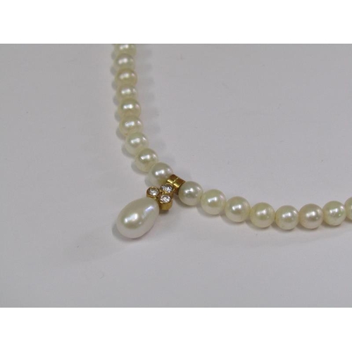 1426 - CULTURED PEARL AND DIAMOND NECKLACE WITH 18ct GOLD CLASP