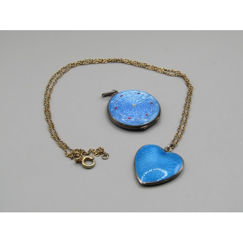 1492 - ENAMEL HEART SHAPED PENDANT AND CHAIN, SILVER AND ENAMEL LOCKET