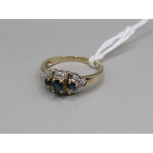 1508 - 9ct DIAMOND AND SAPPHIRE RING SIZE O