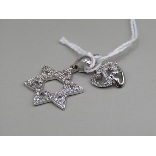 1519 - 9ct WHITE GOLD AND DIAMOND HEART PENDANT AND A 9ct WHITE GOLD AND DIAMOND STAR OF DIAMOND