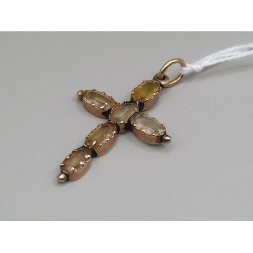 1520 - GOLD CITRINE SET PENDANT CROSS