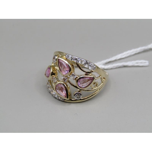 1521 - GOLD ROSE CUT PINK SAPPHIRE RING SIZE P 1/2