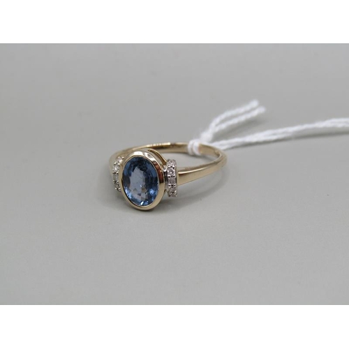 1523 - GOLD CEYLON SAPPHIRE DIAMOND RING SIZE O