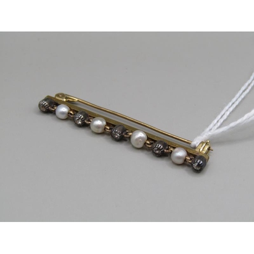 1527 - GOLD PEARL AND DIAMOND SET BAR BROOCH