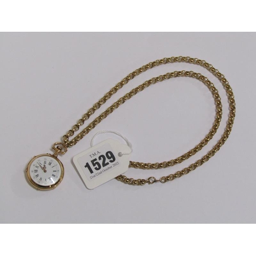 1529 - CONTINENTAL 18ct GOLD FOB WATCH AND A 9ct CHAIN - CHAIN 48.7g