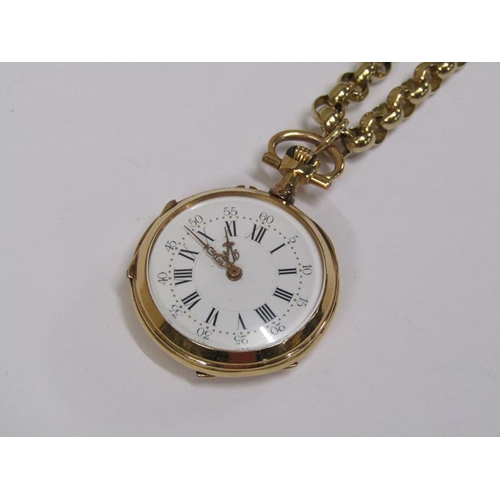 1529 - CONTINENTAL 18ct GOLD FOB WATCH AND A 9ct CHAIN - CHAIN 48.7g