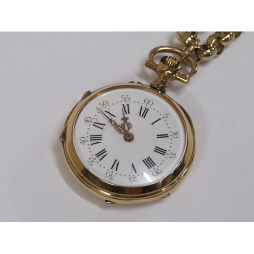 1529 - CONTINENTAL 18ct GOLD FOB WATCH AND A 9ct CHAIN - CHAIN 48.7g