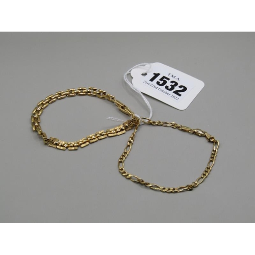 1532 - TWO BRACELETS, ONE GOLD PLATE, ONE 9ct  - 3.5g