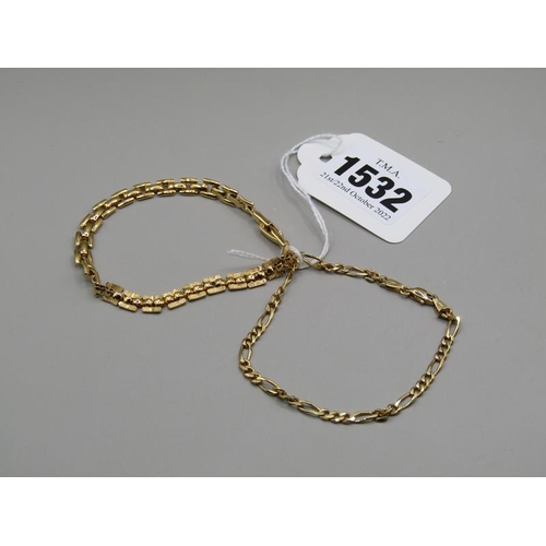 1532 - TWO BRACELETS, ONE GOLD PLATE, ONE 9ct  - 3.5g