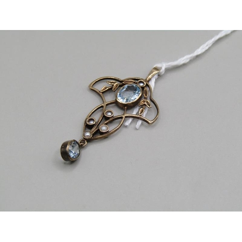 1543 - 9ct AQUAMARINE AND SEED PEARL PENDANT