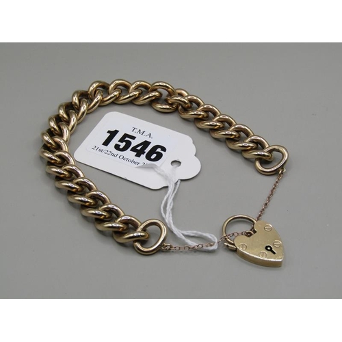 1546 - 9ct GOLD CHAIN BRACELET WITH HEART SHAPED LOCKET - TOTAL 67g