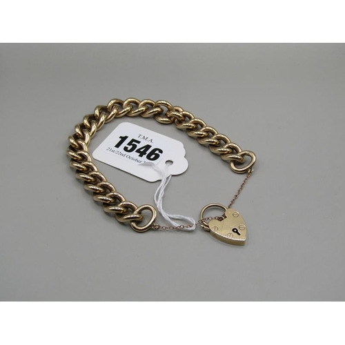 1546 - 9ct GOLD CHAIN BRACELET WITH HEART SHAPED LOCKET - TOTAL 67g