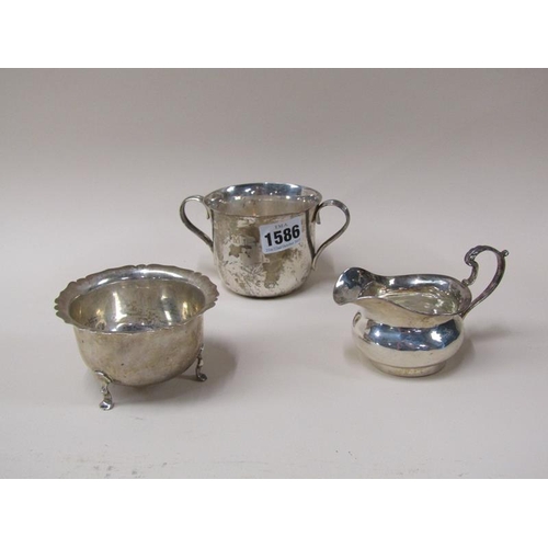 1586 - SILVER TWO HANDLED PORRIGER; POT; JUG