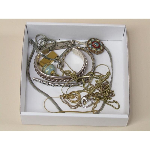 1604 - BOX OF SILVER AND GILT METAL COSTUME JEWELLERY