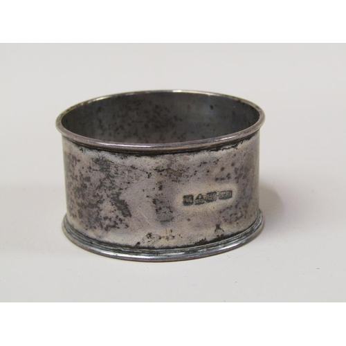 1608 - TWO SILVER NAPKIN RINGS, SILVER SPOON, BOWL