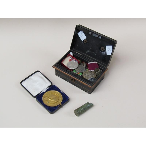 1612 - BOX OF MEDALS, MILITARY BADGES ETC.