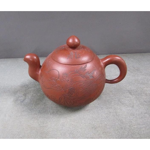 1769 - ORIENTAL TERACOTTA TEAPOT - 10cms H