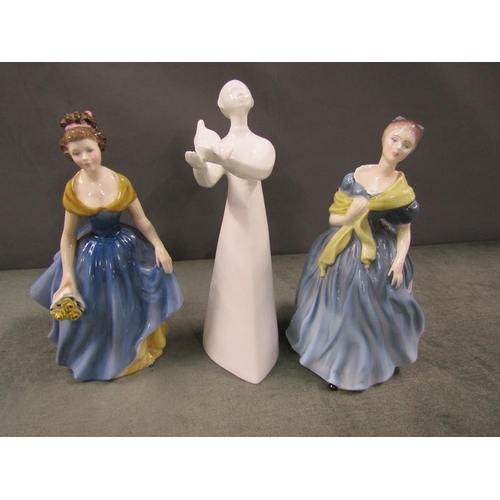 1770 - THREE ROYAL DOULTON FIGURINES - ADRIENNE, MELANIE AND PEACE, LARGEST 22cms H