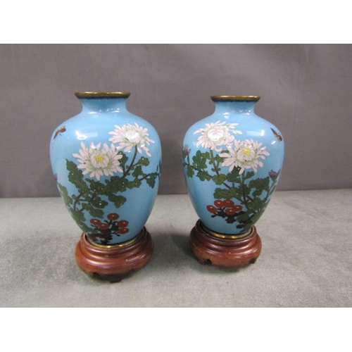 1773 - PAIR OF CLOISONNE VASES ON STANDS, 12cms H