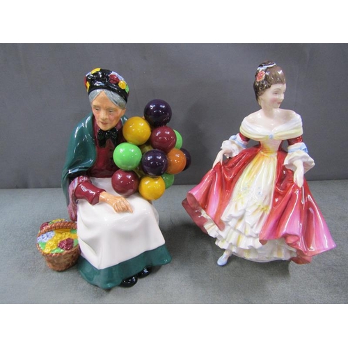 1775 - TWO ROYAL DOULTON FIGURINES, OLD BALLOON SELLER 19cms H