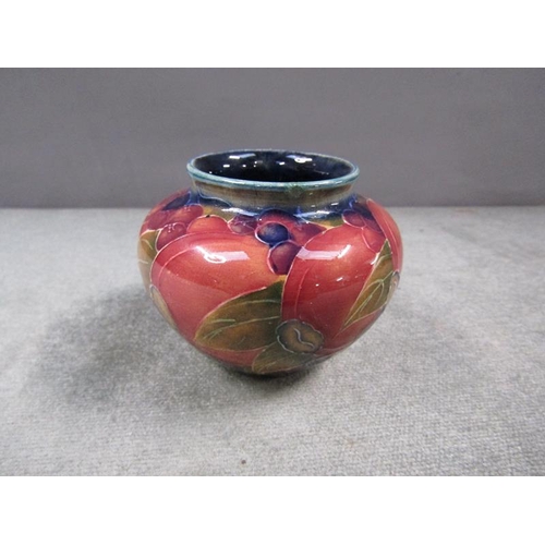 1779 - WILLIAM MOORCROFT POMEGRANATE VASE , SMALL CHIP TO RIM - 6cms H