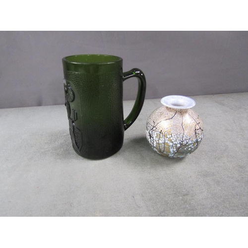 1794 - ISLE OF WIGHT IRREDESCENT GLASS VASE AND ONE SCANDINAVIAN TANKARD - 14cms H