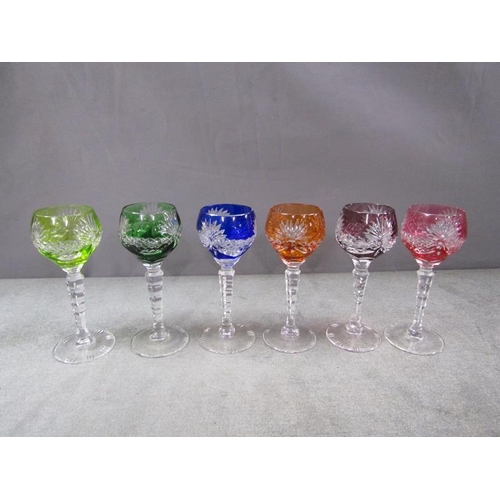 1796 - SET OF SIX CRYSTAL HARLEQUIN LIQUEUR GLASSES, 11.5cms H - ONE A/F