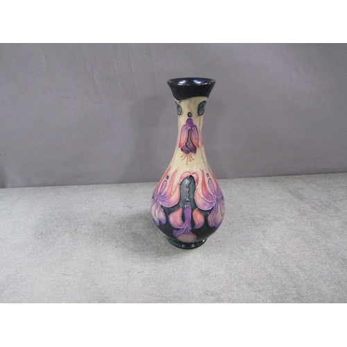 1809 - MOORCROFT COLLECTORS CLUB VASE, FUSCHIA DESIGN RACHEL BISHOP 16cms H - MARKED SECOND QUALITY TO BASE