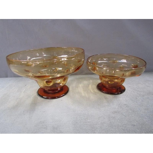 1818 - TWO EARLY 20c WEBB AMBER BOWLS, LARGEST 25cms DIA