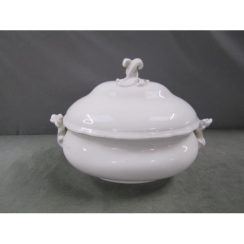 1835 - MEISSEN WHITE GLAZED TUREEN AND COVER, 36cms W