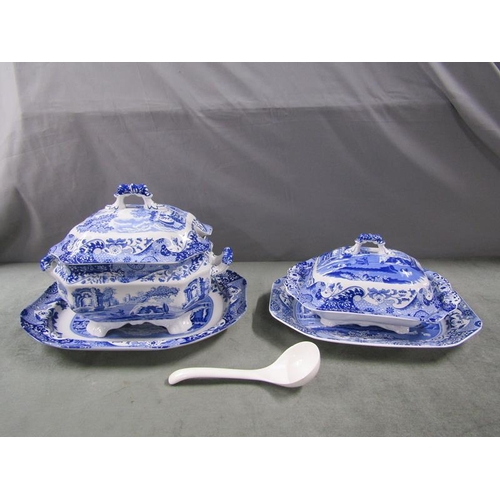 1838 - SPODE ITALIAN PATTERN TUREENS, COVERS AND STANDS, LARGEST 34cms W