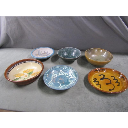 1851 - COLLECTION OF STUDIO POTTERY DISHES AND BOWLS, LARGEST 30cms DIA