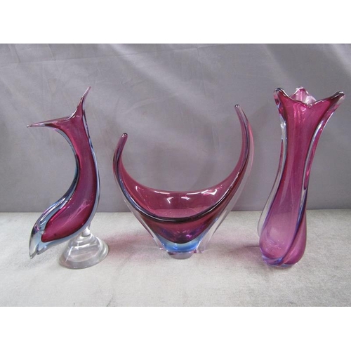 1855 - MURANO SOMMERSO GLASS VASES, LARGEST 30cms H