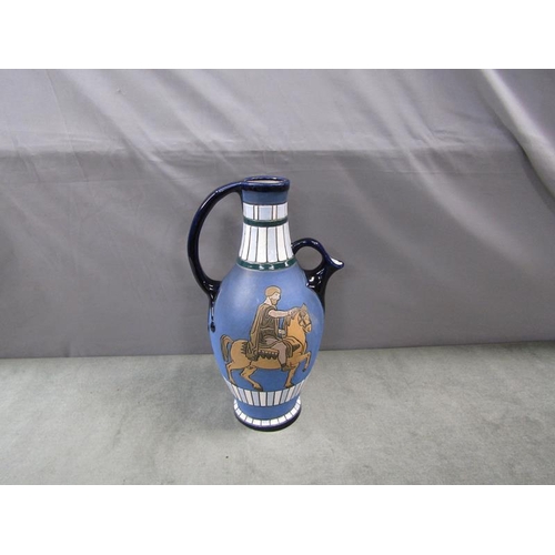 1862 - AMPHORA POTTERY ART NOUVEAU STYLE EWER DEPICTING MAN ON HORSEBACK 35cms H