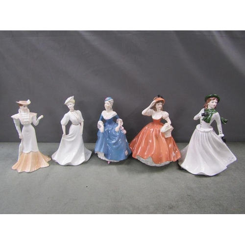 1864 - FIVE COALPORT FIGURES TO INC. WINTER STROLL, LARGEST 22cms H