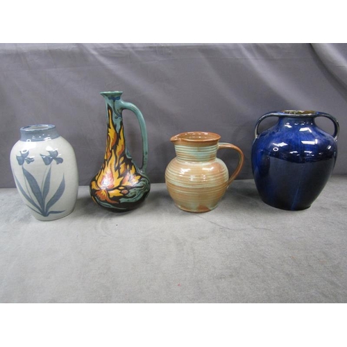 1869 - QTY OF STUDIO AND ART POTTERY TO INC. DUTCH GOUDA EWER AND A DENBY ELECTRIC BLUE VASE 25cms H