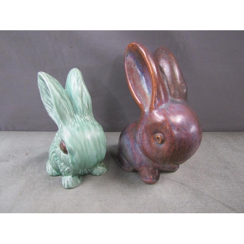 1870 - SYLVAC AND DENBY RABBITS, LARGEST 21cms H