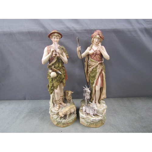 1873 - PAIR OF ART NOUVEAU ROYAL DUX FIGURES SHEPHERD AND SHEPHERDESS 39cms H