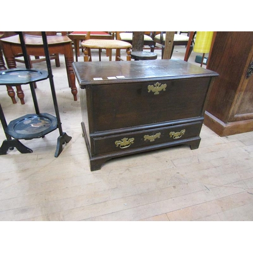 1898 - 19C MINIATURE OAK MULE CHEST, 63CM W, 42CM H