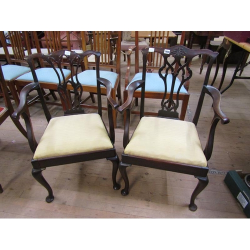 1909 - PAIR OF CHIPPENDALE STYLE MAHOGANY OPEN ARMCHAIRS