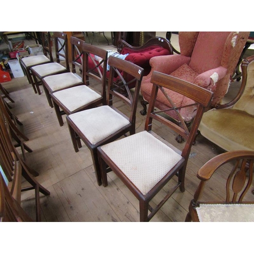 1917 - SET OF SIX EDWARDIAN INLAID MAHOGANY SINGLE DINING CHAIRS WITH DROP IN SEATS AND CROSS SPLATS