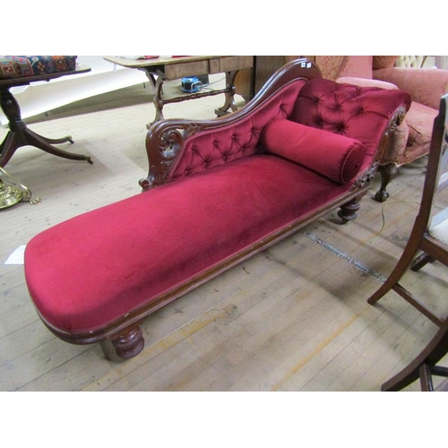 1919 - VICTORIAN MAHOGANY FRAMED BUTTONED UPHOLSTERED CHAISE LONGUE