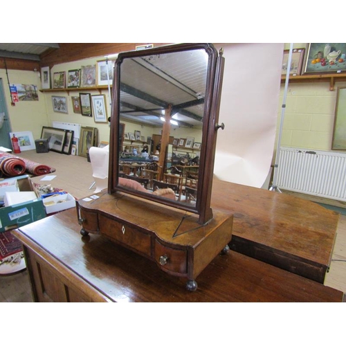 1931 - EARLY 19c MAHOGANY INLAID DRESSING MIRROR , BASE FITTED 3 SHORT DRAWERS