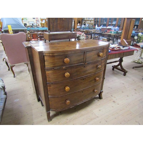 1940 - 19c MAHOGANY BOW FRONT CHEST OF TWO SHORT/THREE LONG DRAWERS