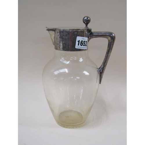 1652 - CONTINENTAL SILVER TOPPED GLASS CLARET JUG